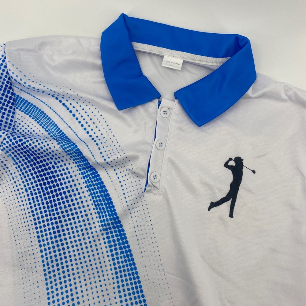 Unbranded Golf Polo Shirt Mens Large White Blue Graphic‎ Silhouette Short Sleeve